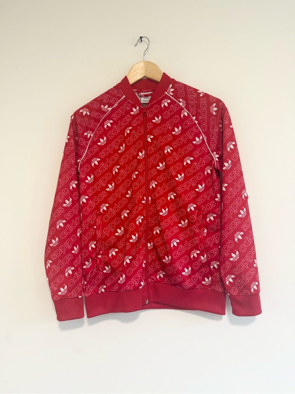adidas Red All-Over Logo Bomber Jacket Boys Large ( 13-14 years).